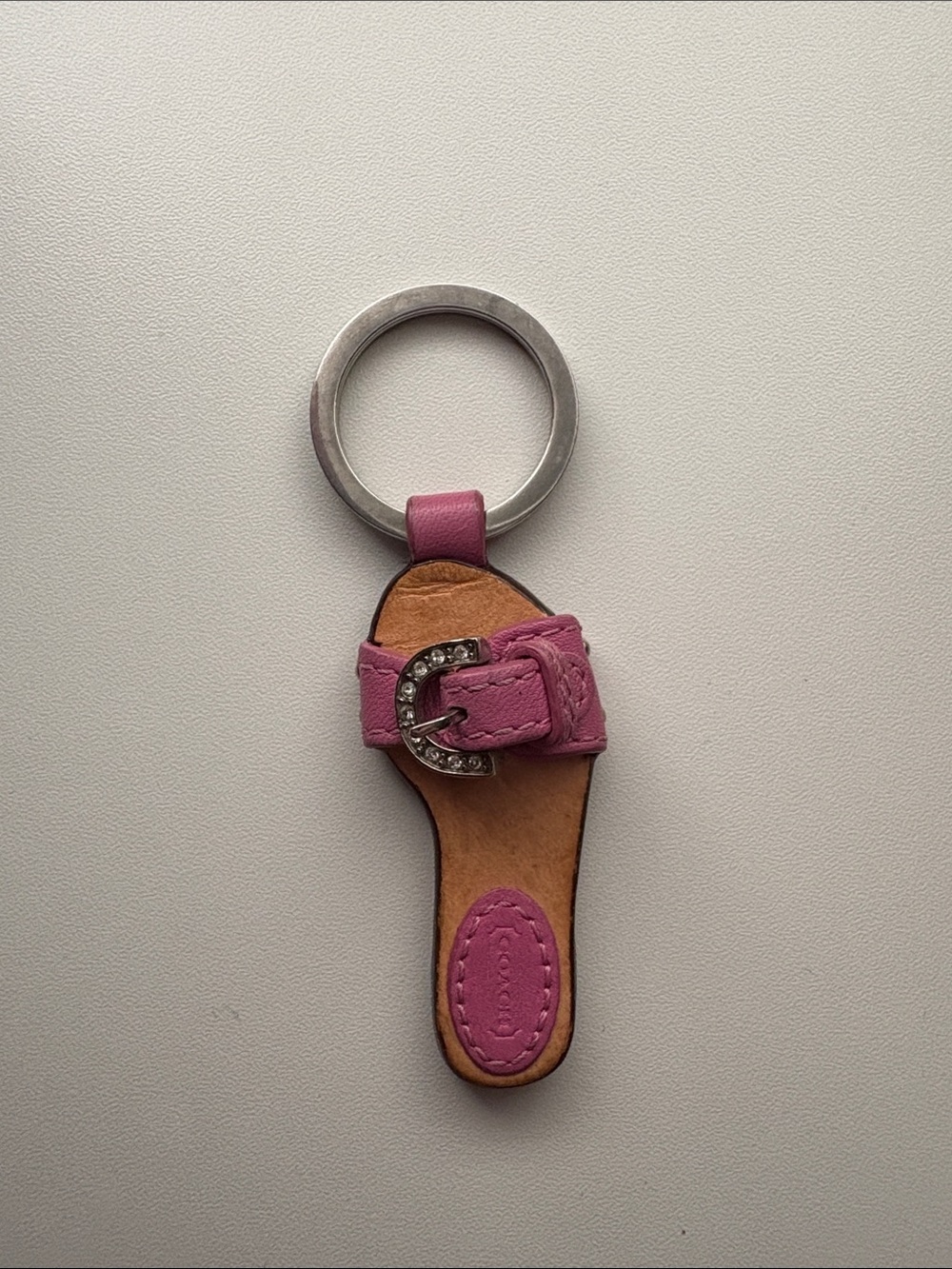 Coach Pink Leather Mini Sandal Keychain with Crystal Buckle